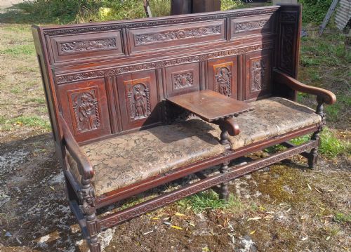 GOOD CARVED OAK HALL SEAT - ADDITIONAL PHOTO 4
