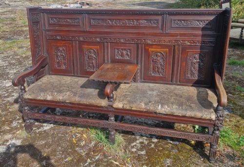 GOOD CARVED OAK HALL SEAT - ADDITIONAL PHOTO 6