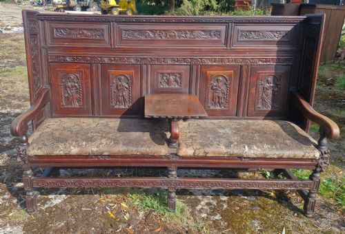 GOOD CARVED OAK HALL SEAT - ADDITIONAL PHOTO 12