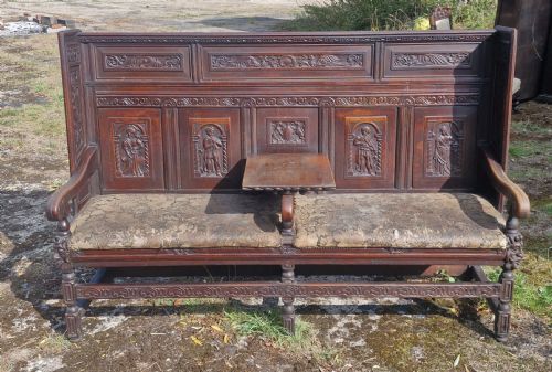 GOOD CARVED OAK HALL SEAT - ADDITIONAL PHOTO 13