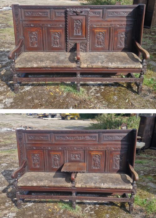 GOOD CARVED OAK HALL SEAT - ADDITIONAL PHOTO 15