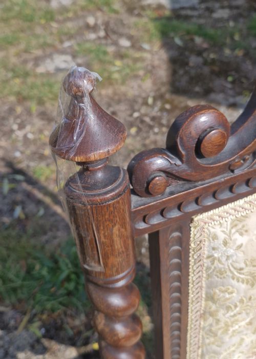 LARGE MID VICTORIAN OAK OPEN ARM UPHOLSTERED BARLEY TWIST ARMCHAIR - ADDITIONAL PHOTO 3