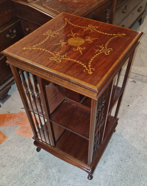 Edwardian Inlaid Mahogany Revolving Bookcase.
