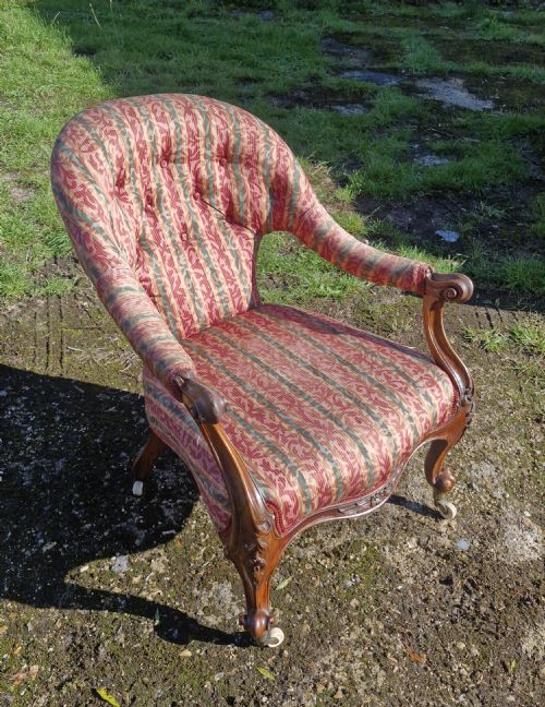 EARLY VICTORIAN CARVED ROSEWOOD UPHOLSTERED ARMCHAIR - ADDITIONAL PHOTO 1