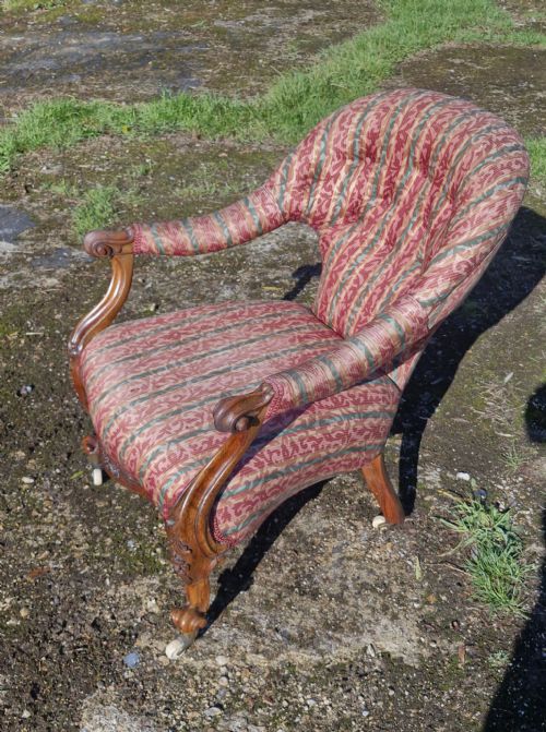EARLY VICTORIAN CARVED ROSEWOOD UPHOLSTERED ARMCHAIR - ADDITIONAL PHOTO 2