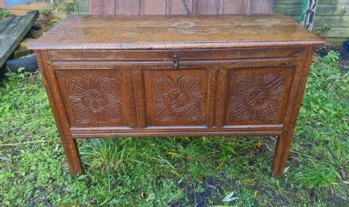 18th Century West Country Carved Oak Coffer.