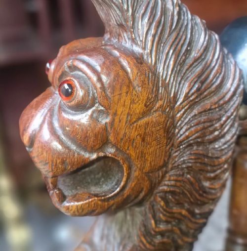 INTERESTING VICTORIAN CARVED OAK LIBRARY ARMCHAIR - ADDITIONAL PHOTO 2