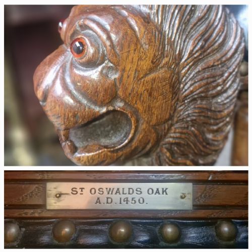 INTERESTING VICTORIAN CARVED OAK LIBRARY ARMCHAIR - ADDITIONAL PHOTO 10