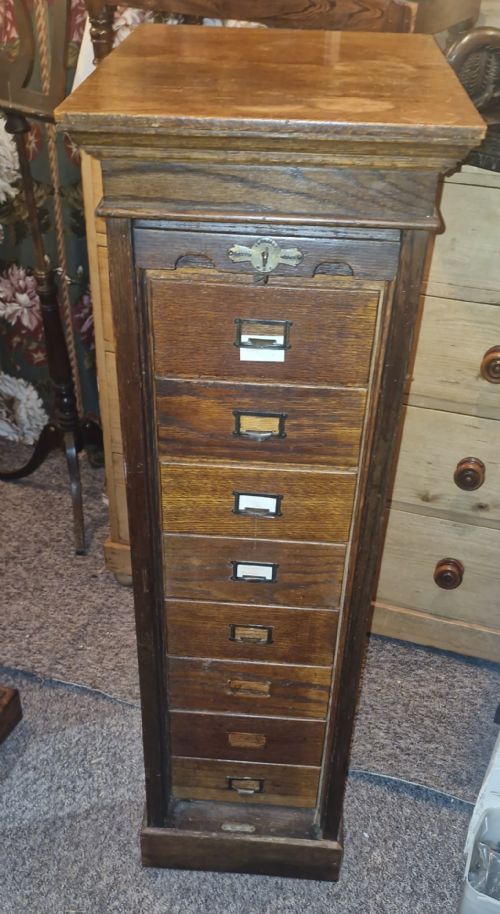 EARLY 20TH CENTURY OAK TAMBOUR FRONT FILING OFFICE CABINET - ADDITIONAL PHOTO 1