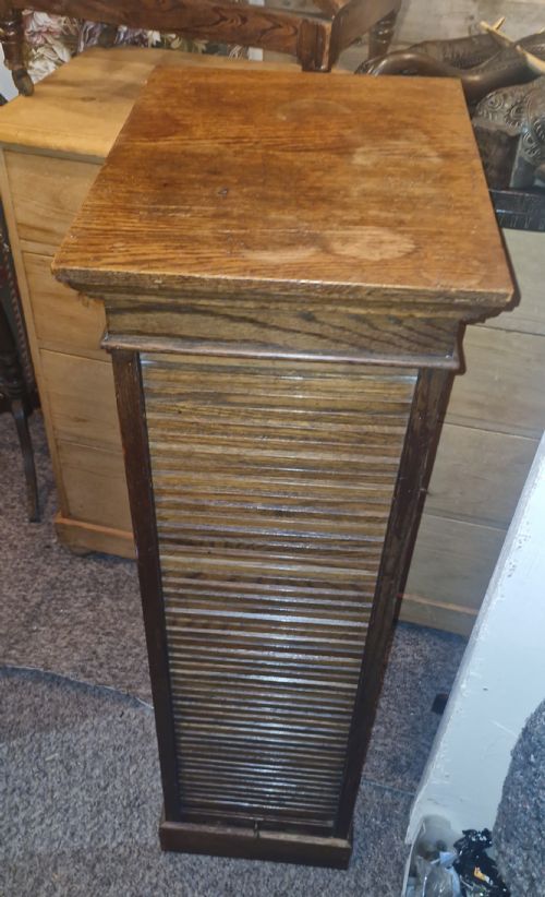 EARLY 20TH CENTURY OAK TAMBOUR FRONT FILING OFFICE CABINET - ADDITIONAL PHOTO 4