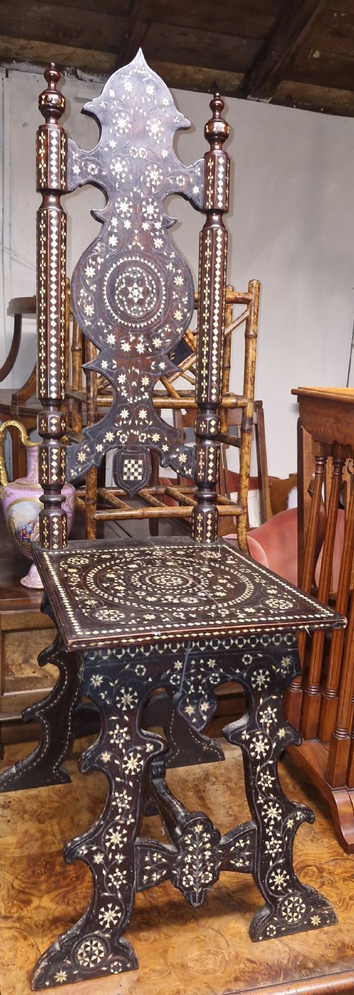 19th Century Bone Inlaid Hall Chair.