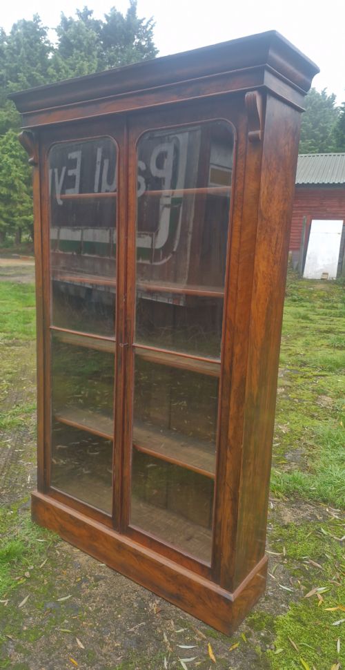 Tall Victorian Burr Walnut Bookcase.