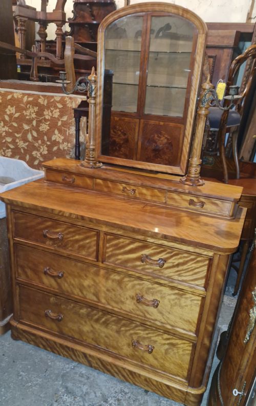 VICTORIAN SATINBIRCH DRESSING CHEST WITH CANDLE SCONES - ADDITIONAL PHOTO 1