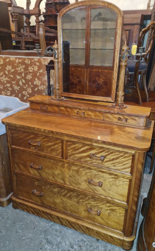 VICTORIAN SATINBIRCH DRESSING CHEST WITH CANDLE SCONES - ADDITIONAL PHOTO 4