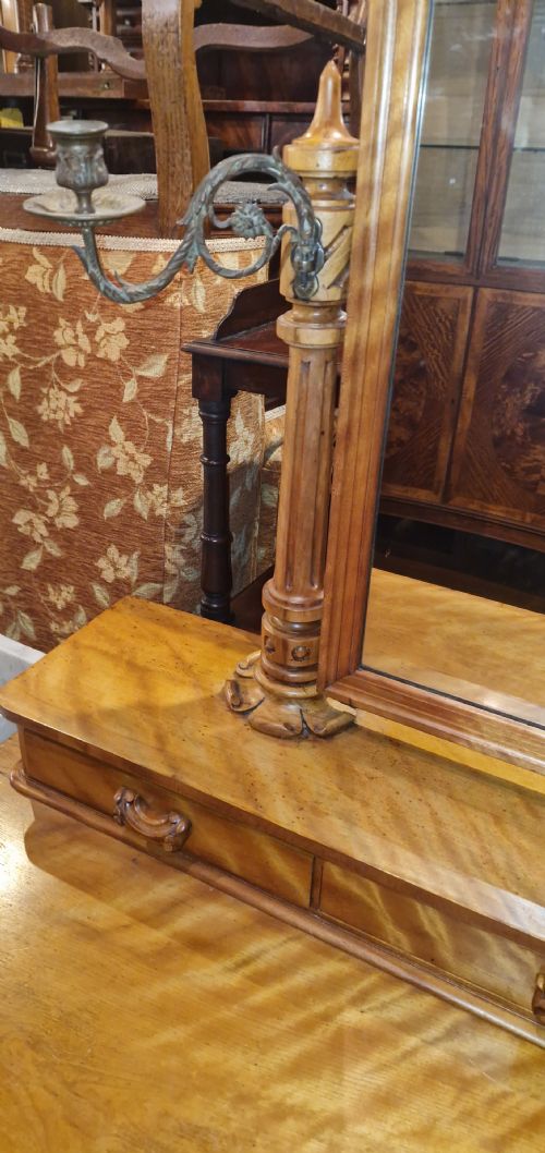 VICTORIAN SATINBIRCH DRESSING CHEST WITH CANDLE SCONES - ADDITIONAL PHOTO 5