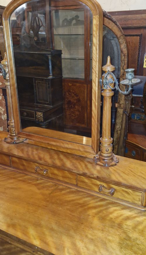 VICTORIAN SATINBIRCH DRESSING CHEST WITH CANDLE SCONES - ADDITIONAL PHOTO 6