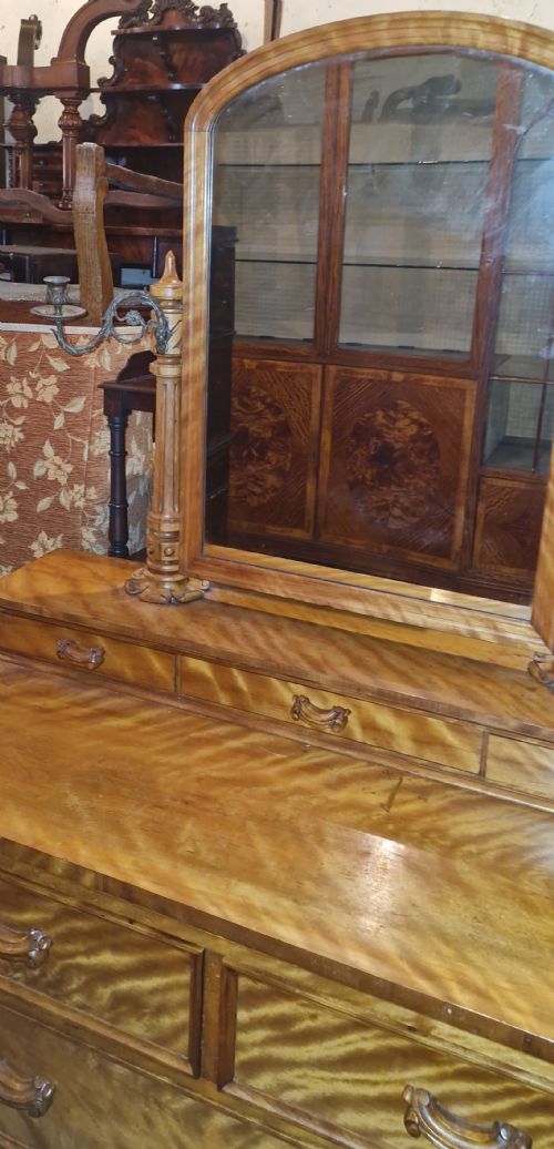 VICTORIAN SATINBIRCH DRESSING CHEST WITH CANDLE SCONES - ADDITIONAL PHOTO 7