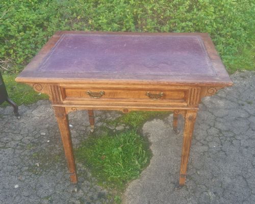 Oak Free Standing Writing Table with Original Leather.