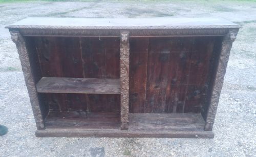 Late Victorian Carved Oak Open Bookcase.