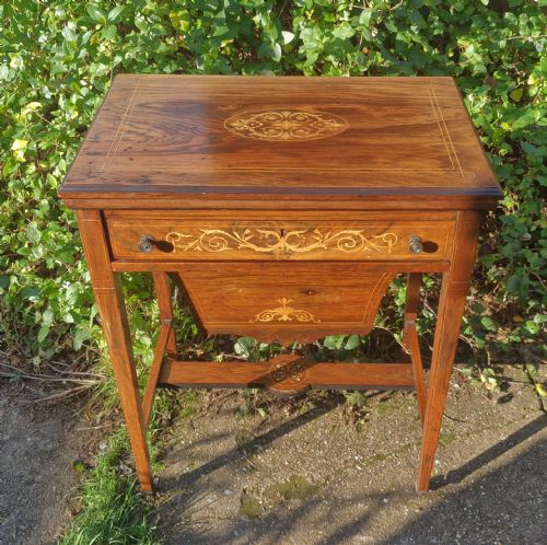 Late Victorian Inlaid Rosewood Combined Work and Games Table.
