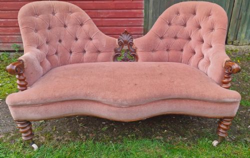 VICTORIAN CONVERSATION SEAT WITH BARLEY TWIST FRAME - ADDITIONAL PHOTO 1