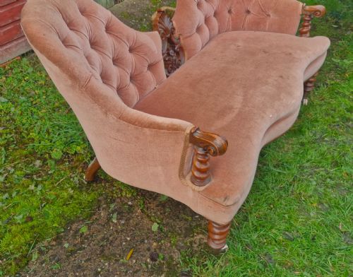 VICTORIAN CONVERSATION SEAT WITH BARLEY TWIST FRAME - ADDITIONAL PHOTO 2
