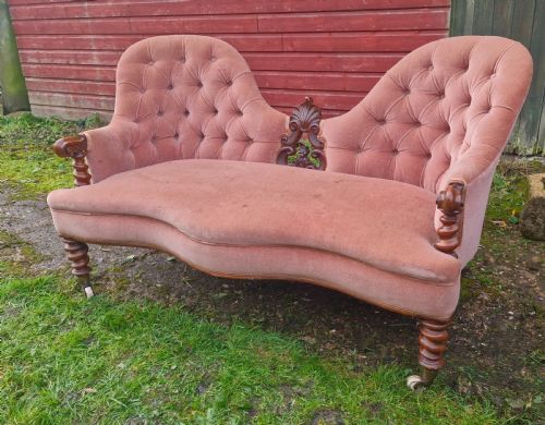 VICTORIAN CONVERSATION SEAT WITH BARLEY TWIST FRAME - ADDITIONAL PHOTO 4