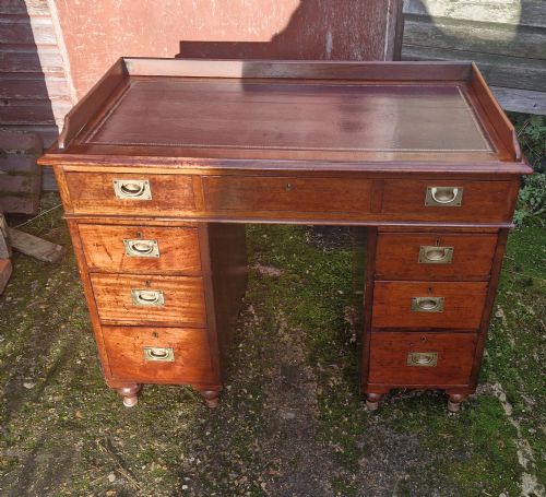 Late Victorian Mahogany Naval Campaign Desk.