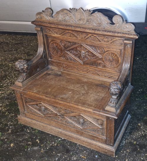 Victorian Carved Oak Hall Seat.