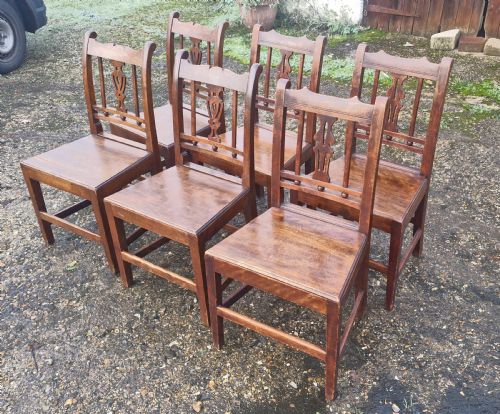 6 19th Century Wood Seat Farmhouse Kitchen Chairs