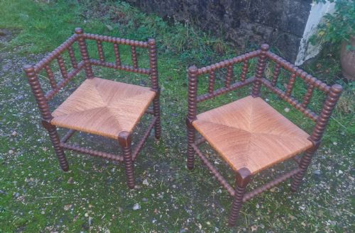 Pair of Early 20th Century Oak Bobbin Framed Corner Chairs.