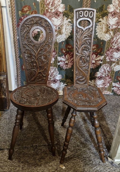 2 Carved Oak Welsh Spinning Chairs.