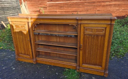 Victorian Light Oak Library Bookcase Cabinet.