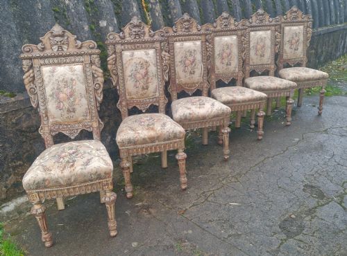 Set of 6 Carved Hall Chairs.