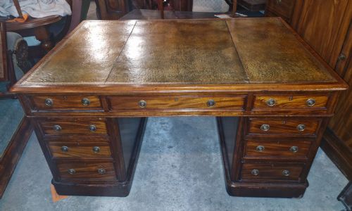 19th Century Mahogany Kneehole Pedestal Partners Desk.