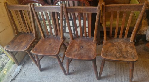 Unusual Set of 4 Windsor Chairs All with Different Maker's Stamps.