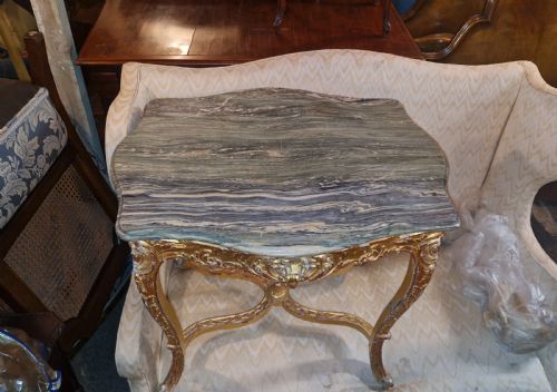 CARVED GILT FRAMED MARBLE TOP TABLE - ADDITIONAL PHOTO 1