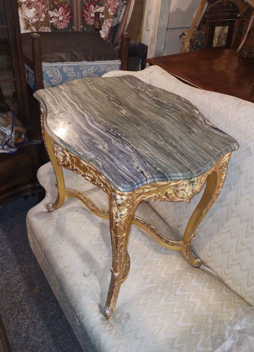 CARVED GILT FRAMED MARBLE TOP TABLE - ADDITIONAL PHOTO 3