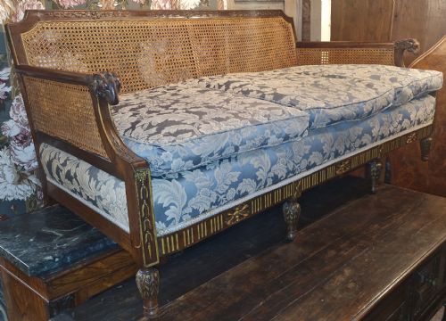 Good Quality Bergere Country House Sofa with Carved Rams Head.