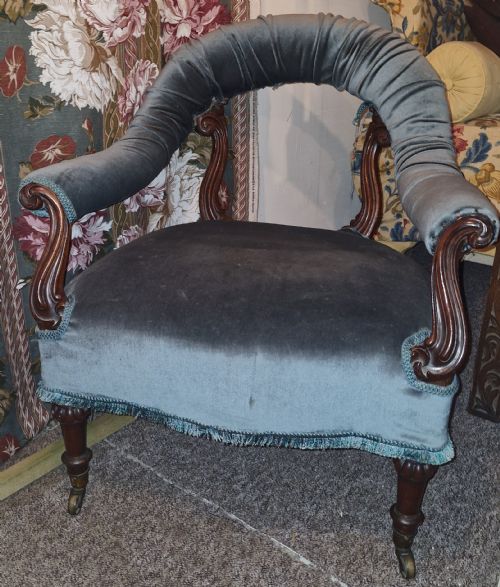 Early Victorian Rosewood Framed Upholstered Bedroom Chair.