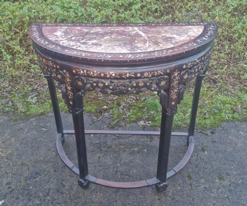 Chinese Inlaid Demi Lune Hall Table