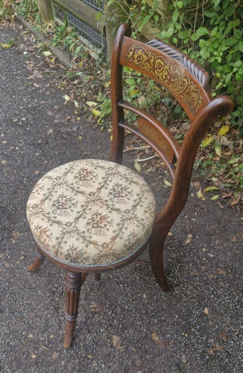 REGENCY BRASS INLAID ROSEWOOD AND SIMULATED ROSEWOOD MUSIC STOOL - ADDITIONAL PHOTO 2
