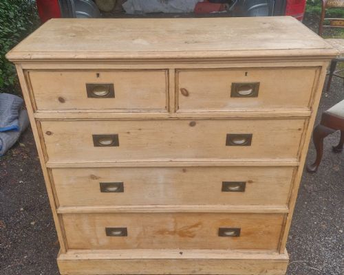 Victorian Pine Campaign Style Chest of Drawers.