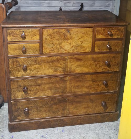 VICTORIAN BURR WALNUT CHEST OF DRAWERS