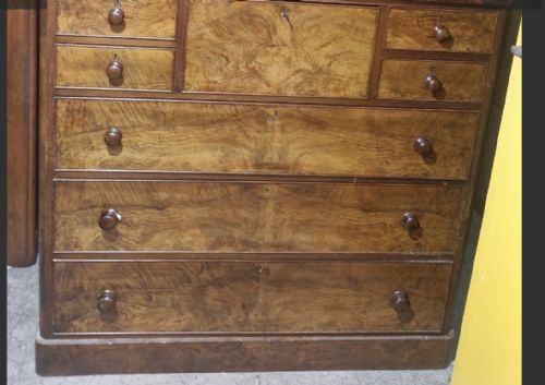 VICTORIAN BURR WALNUT CHEST OF DRAWERS - ADDITIONAL PHOTO 7