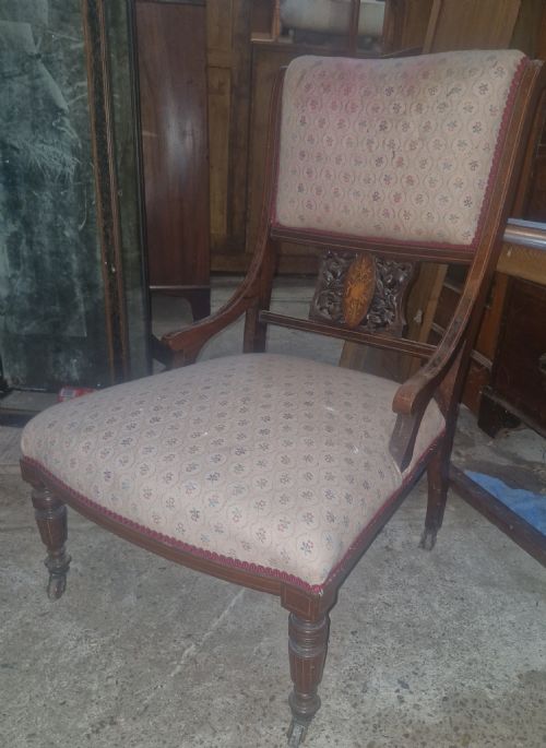 EDWARDIAN INLAID ROSEWOOD BEDROOM CHAIR - ADDITIONAL PHOTO 1