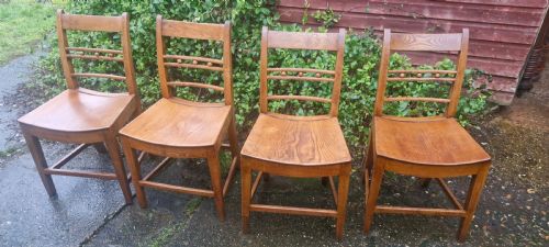 Set of  East Anglia Wood Seat Kitchen Chairs.