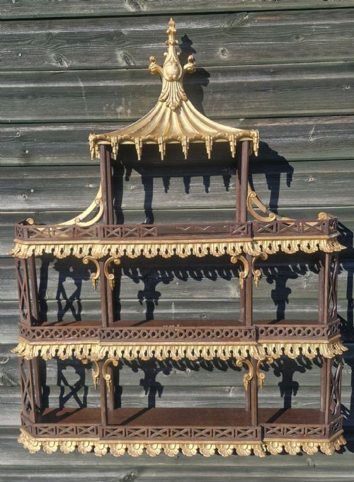 Carved and Gilded Chinese Chippendale Style Wall Shelf
