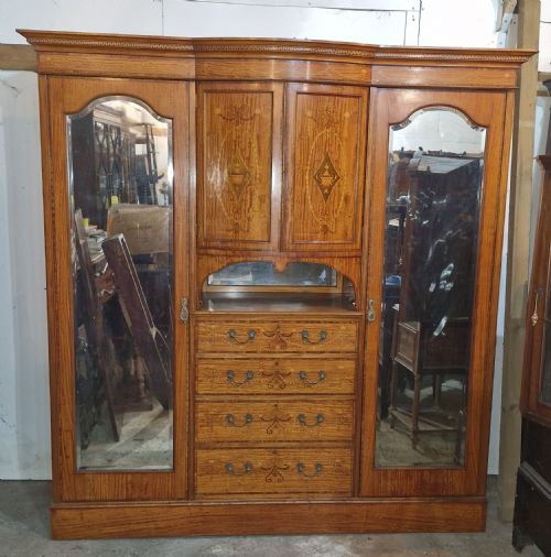 GOOD QUALITY INLAID SATINWOOD 3 SECTION WARDROBE - ADDITIONAL PHOTO 2