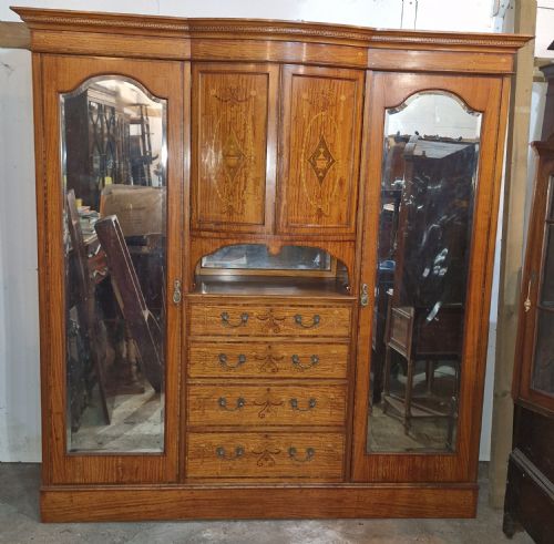 GOOD QUALITY INLAID SATINWOOD 3 SECTION WARDROBE - ADDITIONAL PHOTO 3